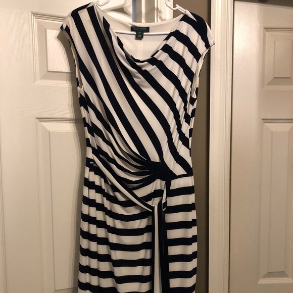 Ralph Lauren Blue and White Striped Dress - 14 - Picture 1 of 2